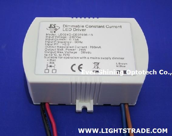 24W 700mA AC Dimmable Constant Current LED Driver with CE RoHs product approval