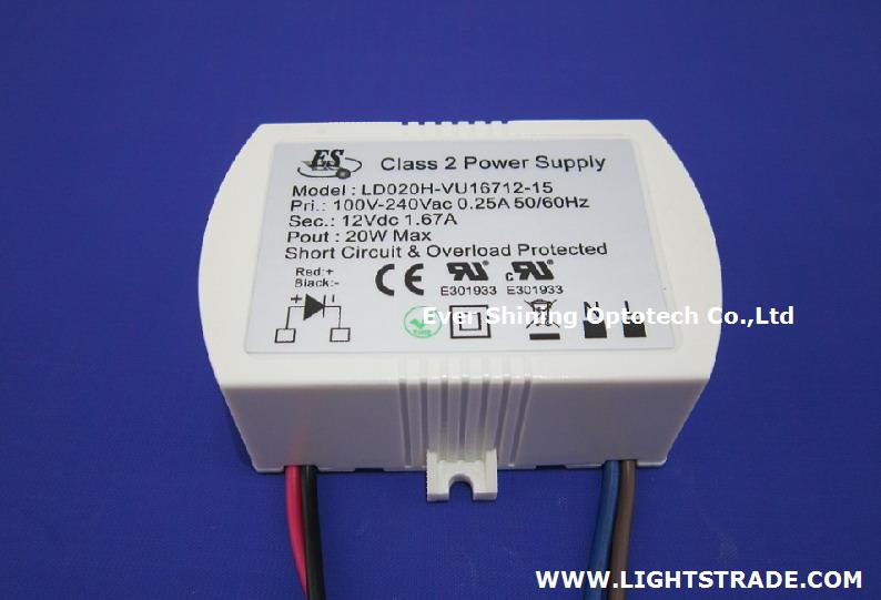 20W 1670mA 12V Constant Voltage LED Driver with UL CUL CE product approval