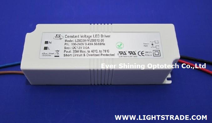 35W 3A DC 12V Constant Voltage LED Driver with UL CUL TUV CE product approval