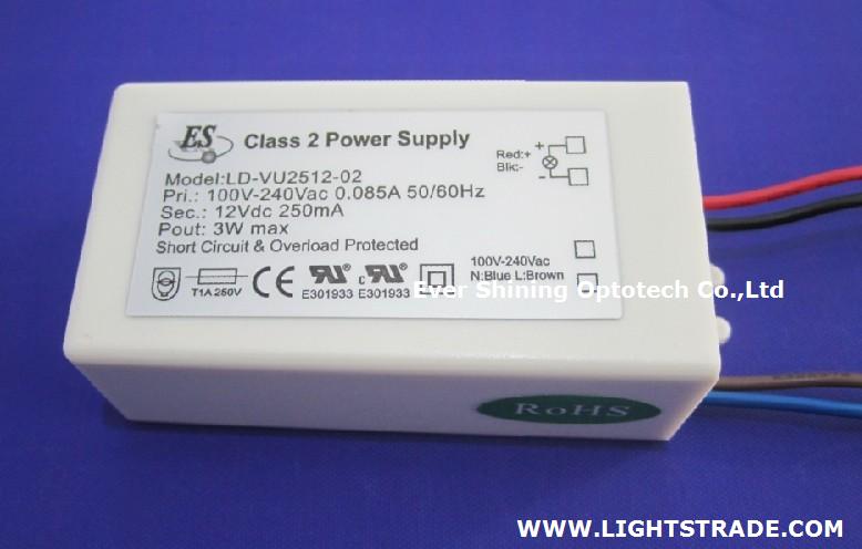 3W DC 12V Constant Voltage LED Driver with UL CUL CE product approval