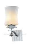 chrome hardware and white glass shade wall light