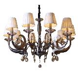Contemporary style antique bronze chandelier with fabric shade