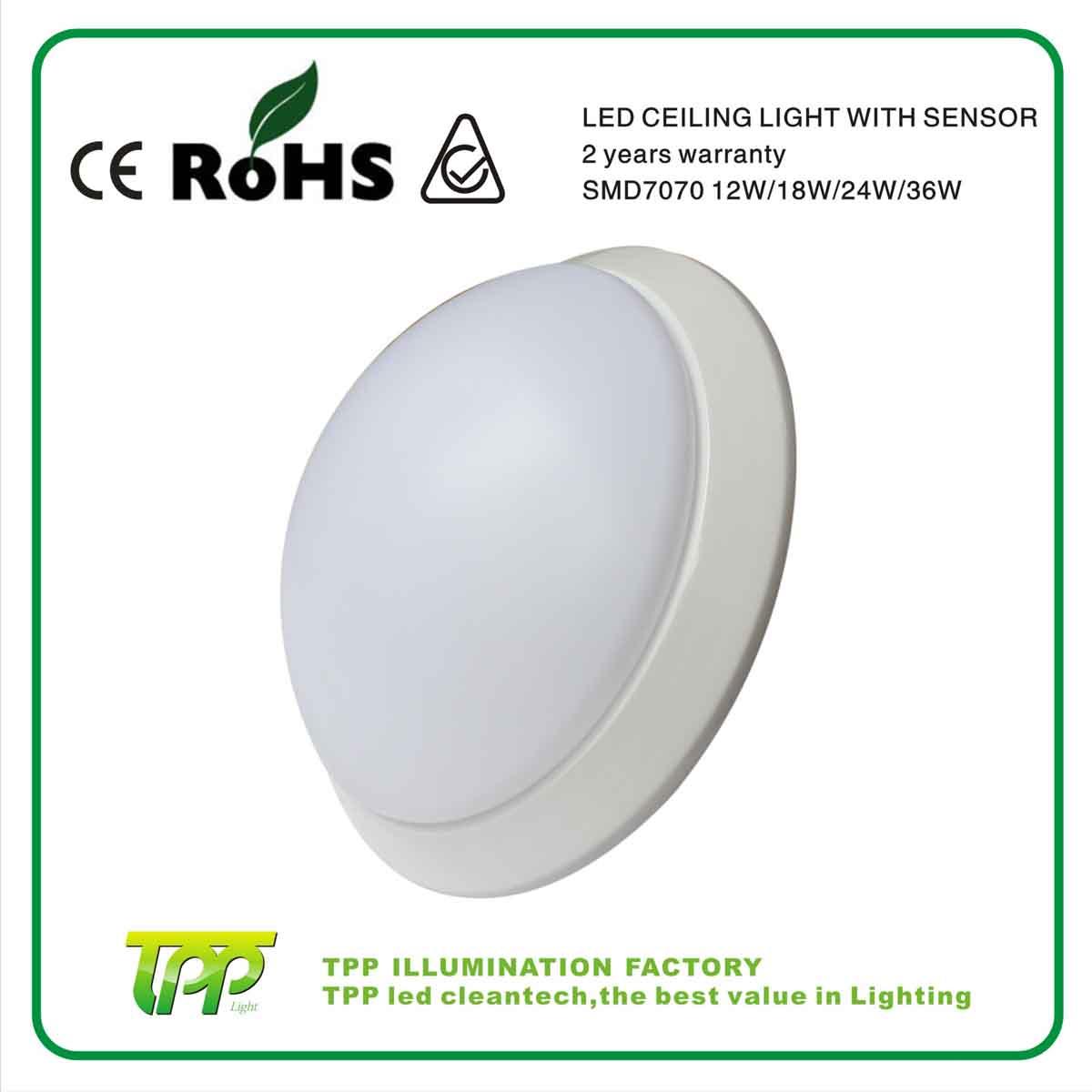 2013 high quality 24W SMD7070 Round plastic ceiling light cevers with Microwave Sensor