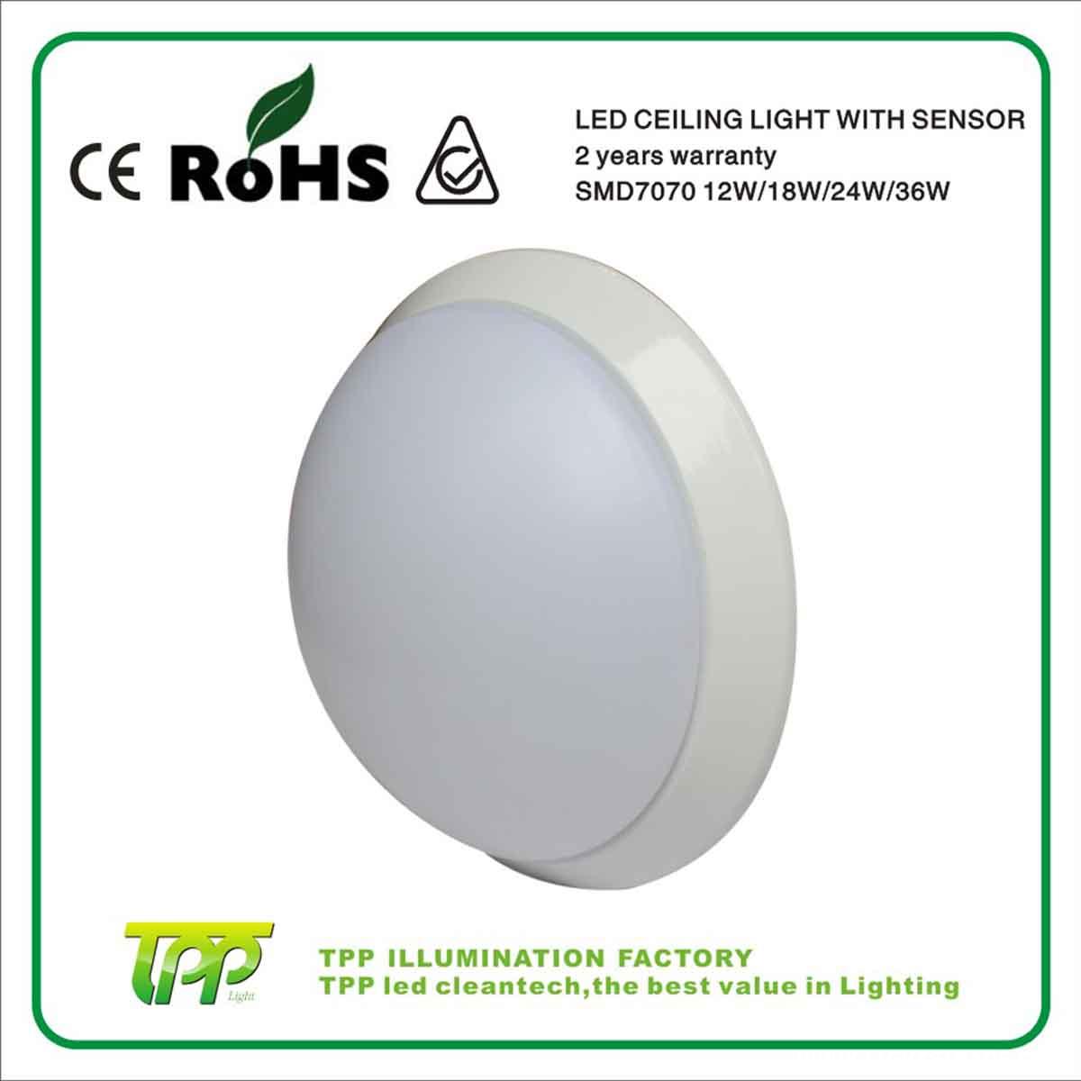 2013 high quality 24W SMD7070 Round plastic ceiling light cevers with Microwave Sensor