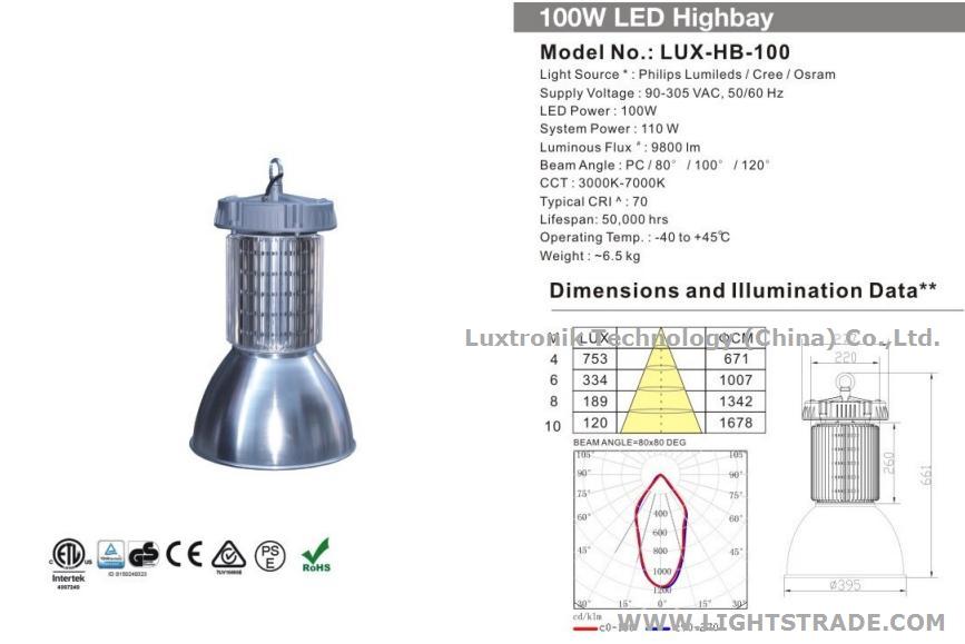 ETL/ DLC Certificated 100W LED High Bay Lighting