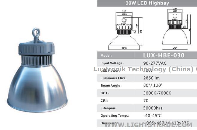 30W LED High Bay Indoor Industrial Lighting
