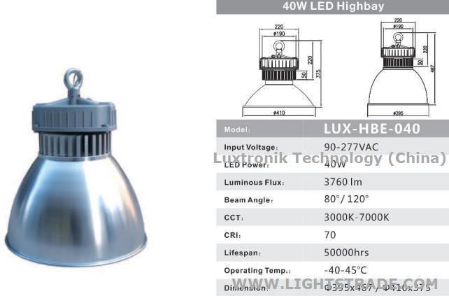 40W LED High Bay Indoor Industrial Lighting
