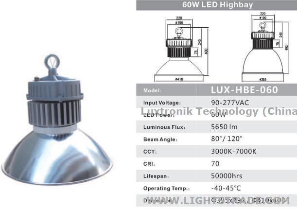 60W LED High Bay, 1-10V / PWM / DALI Dimmable Daylight / Motion Sensor IP67