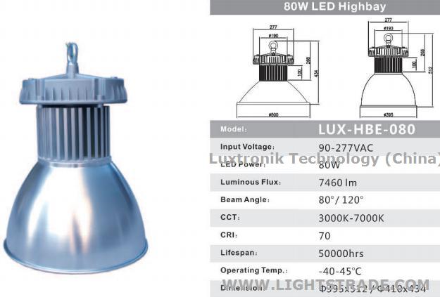 80W LED High Bay,1-10V / PWM / DALI Dimmable Daylight / Motion Sensor IP67