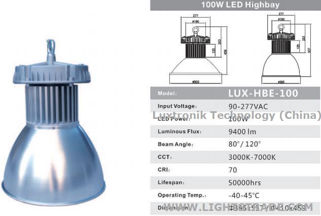 100W LED High Bay,1-10V / PWM / DALI Dimmable Daylight / Motion Sensor IP67