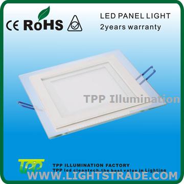 12w LED square panel light with glass