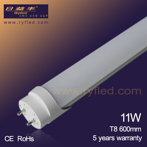 High lighting efficacy 2ft 11w led tube lamp t8 600mm with 5 year warranty