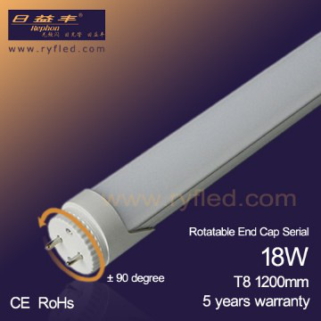 Rotatable end cap T8 LED Tube Light 4ft 18W 1980lm with 5 years warranty