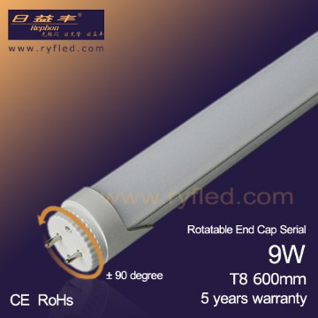 Rotatable end cap 2ft 9W 900Lm T8 Tube light