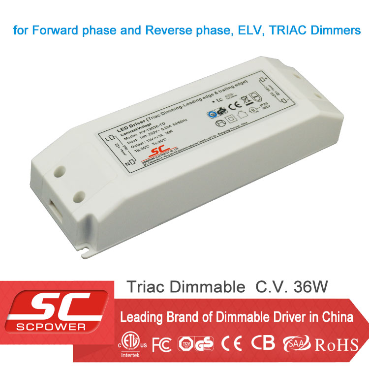 36W 12V/24V constant voltage triac dimmable led driver