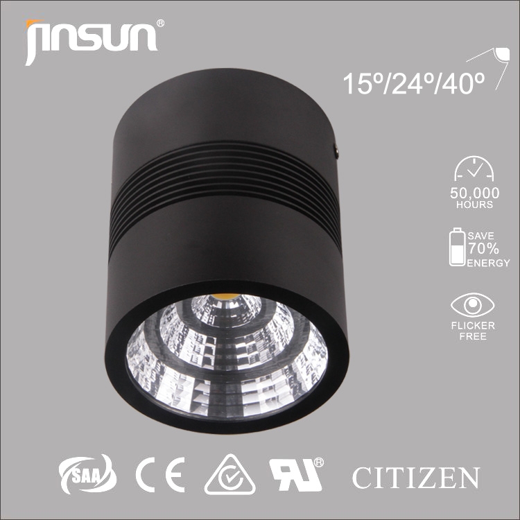 No flickering cylinder Surface mounted COB led downlight 20w/30w/50w white / black housing 