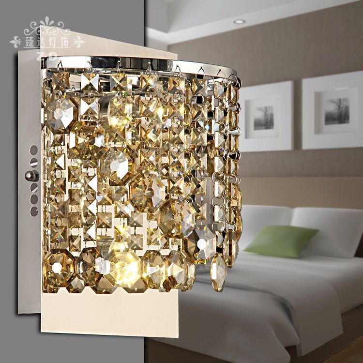 Led European crystal wall lamp contemporary and contracted small rural wall lamp, wrought iron bed b