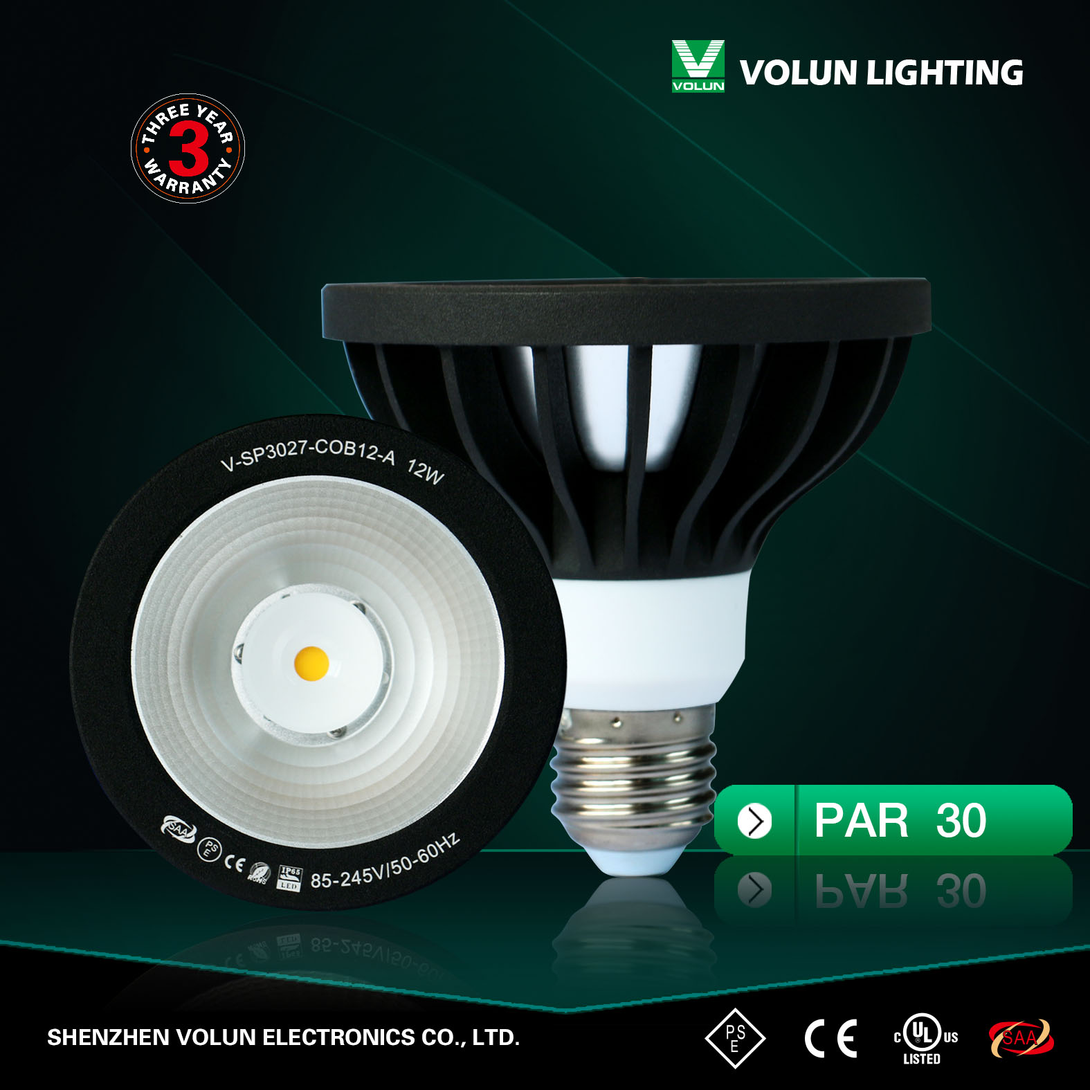 120 degree high lumens aluminum 12w waterproof led par30 ul listed led lights