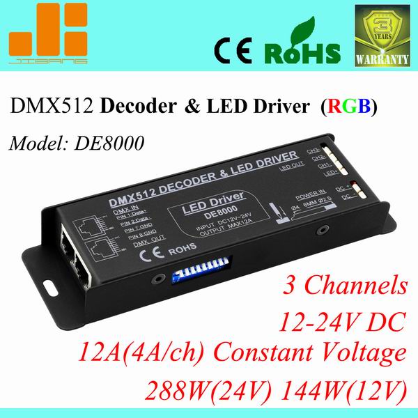 3 channels constant voltage DMX512 decoder,led driver DE8000