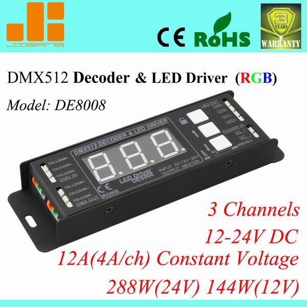 Factory Price! DMX512 Decoder & LED Driver ,DMX512 signal input,Screen Display,3CH,12A.