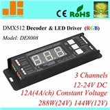 Factory Price! DMX512 Decoder & LED Driver ,DMX512 signal input,Screen Display,3CH,12A.