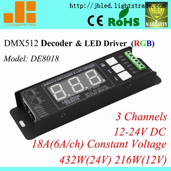 Constant Voltage 3CH DMX512 decoder,DMX driver 18A
