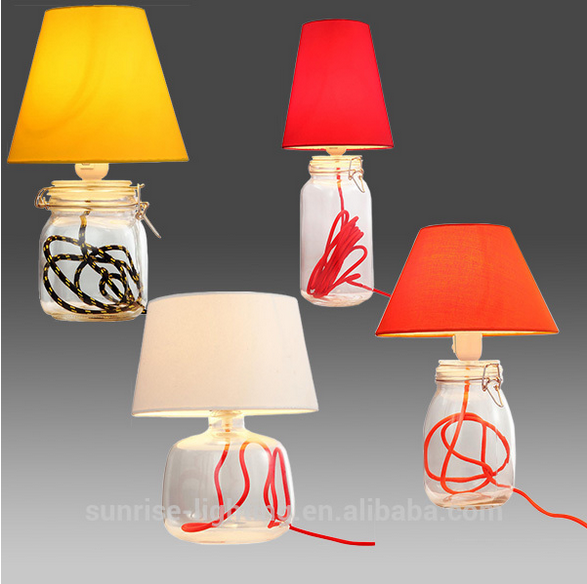 Jar base table lamp with fabric cord for home and decoration
