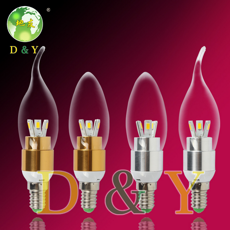 E14 led candle bulb 3 fork pointed pull tail round dip Highlight 3 w5w7 chandelier crystal light sou
