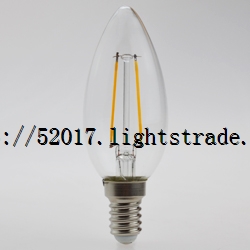 2W 220LM C37 LED filament light bulb CANDLE 30000H life with CE ROHS factory price