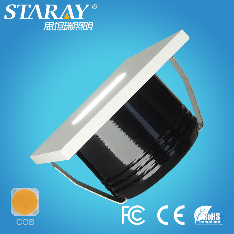 Square shape manufactuer price staraylight 2 years warranty recessed mounted 3w led cob ceiling ligh