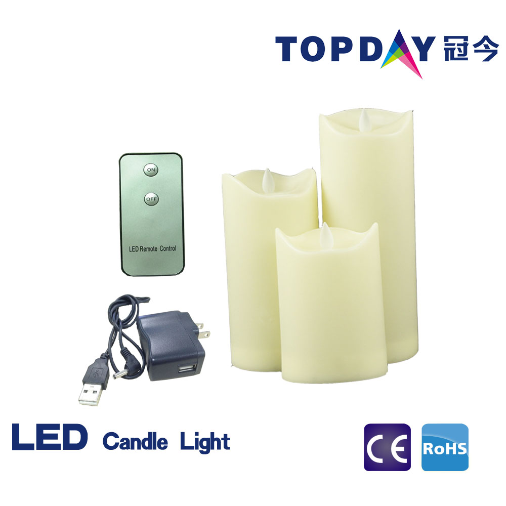 Chargeable and Remote Control LED Candle Real Wax Yellow Color