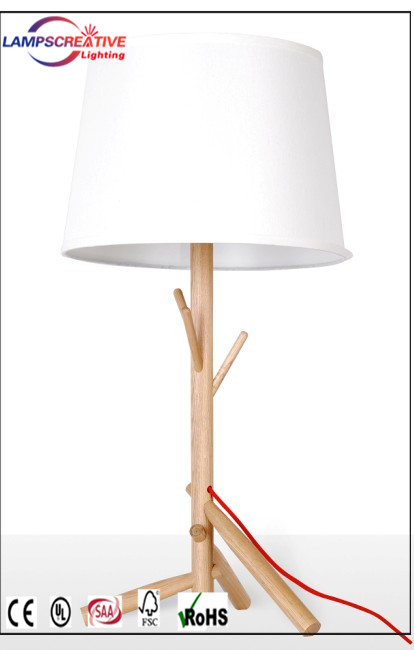 White fabric shade wood lamp base lovvely lighting nature wood table lamp LCT-FH