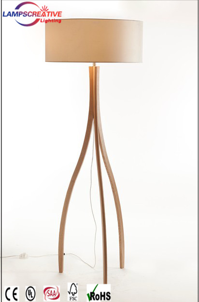 Handcrafted Wood Floor Lamp with Burlap Shade handmade lamp natural solid hard wood LCD-ZY