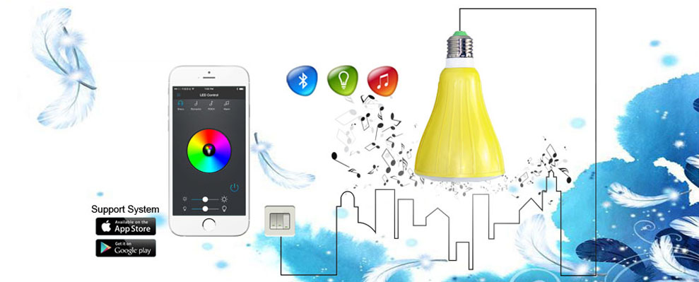 smart LED bulb with bluetooth speaker APP controled by smartphone