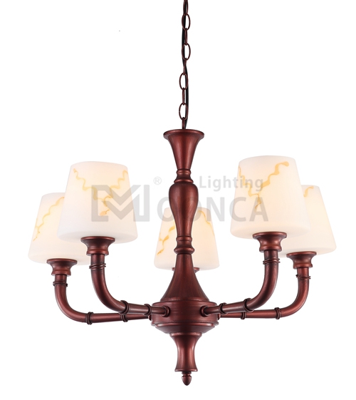 2016 hot sale chandelier new item indoor iron glass shade 5 light chandelier