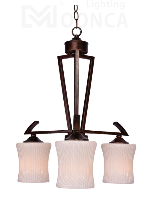 New item indoor traditional 3light Iron chandelier white glass hot sale energy saving light down
