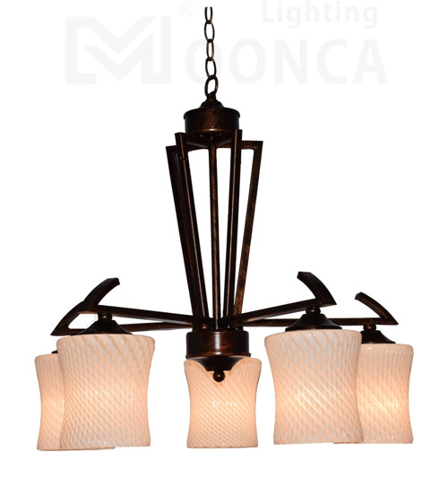 beautiful indoor traditional 5light Iron chandelier white glass shade hot sale energy saving light