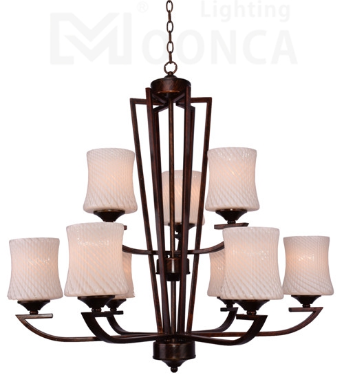 9light Iron chandelier hot sale new indoor traditional white glass shade energy saving light