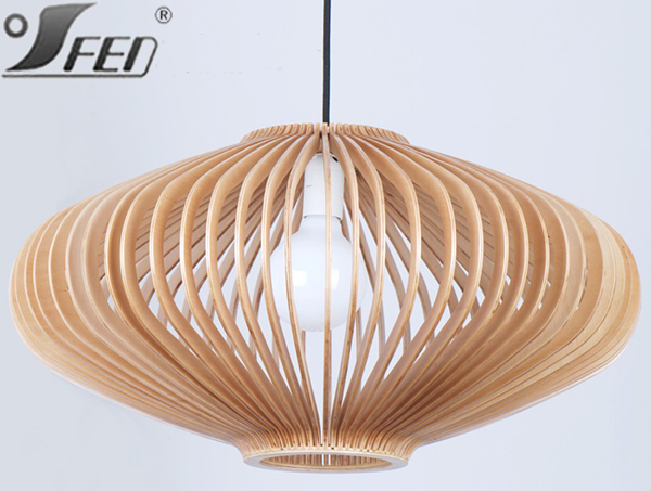 Lantern design natural wood restaurant pendant lamp