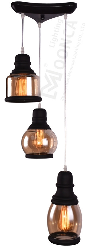 Pendant lamp 3light 2016 new design indoor modern light amber glass shade energy saving