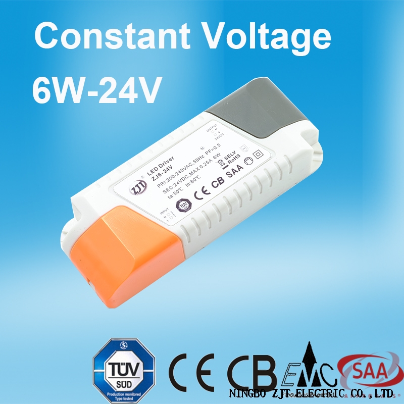 6W 24V CONSTANT VOLTAGE LED DRIVER WITH CE CB EMC SAA CERTIFICATE