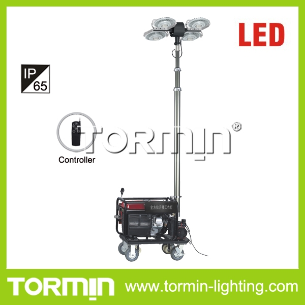 Four light source all dimensional remote mobile light tower