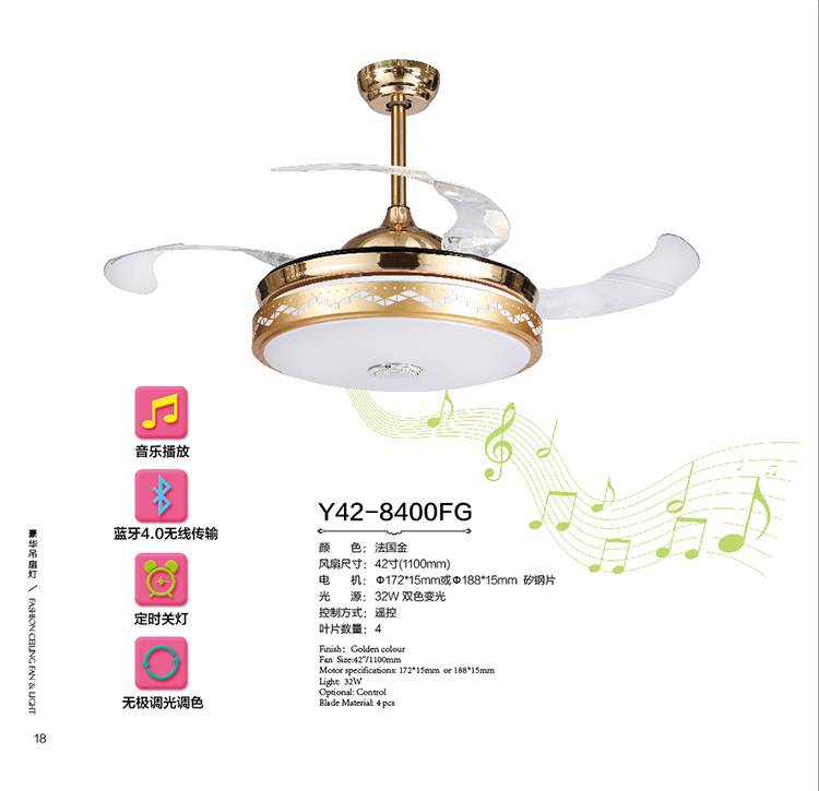 The French luxury ceiling fan light gold Y42-8400FG