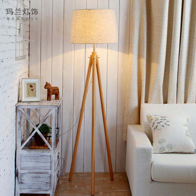 Modern Fashion Wooden Natural Contemporary Simple Decorative Quality Linen Fabric Floor Lamp