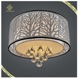 Wholesale Crystal Hanging Ceiling Lamp White Fabric Shade Living Room and Hotel Ceiling Lamp
