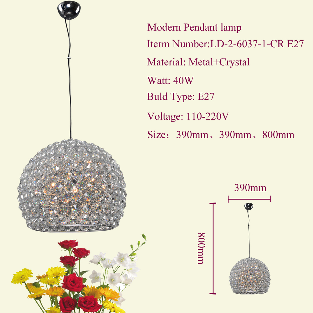 2017 hot sale modern crystal pendant lamp for dining room