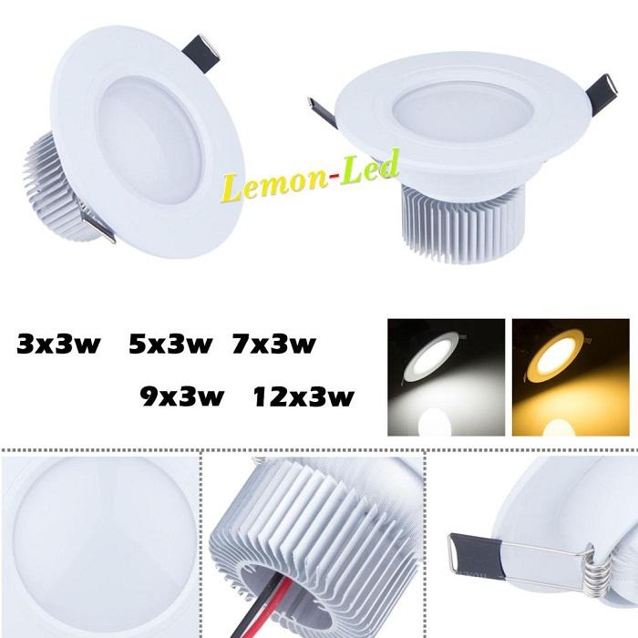 free ship White 2.53 4 Recessed Led Downlights 9W 15W 21W 27W 36W Dimmable CoolWarm White Led