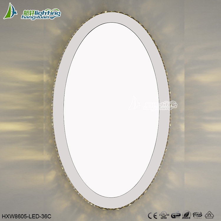 New design oval LED mirror light with clear sqare crystal for decoration MXW8605-LED-36C