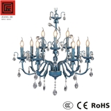 Painting blue color bronze lamp base large chandelier with crystal decoration candle light JIANGZE