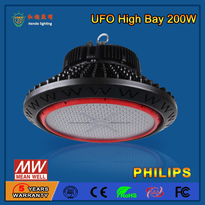 5 Years Warranty 200W UFO High Bay LED Light with Philips LED Chip and Meanwell Power Supply